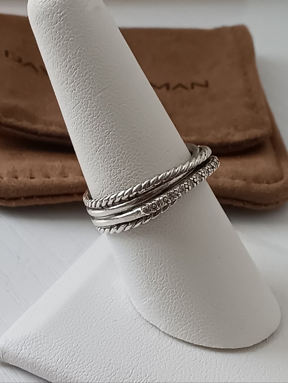 David Yurman Sterling Silver Crossover Diamond Ring Size 8.5US - Picture 3 of 5